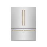 ZLINE Autograph Edition 60 in. 32.2 cu. ft. French Door Built-In Bottom Freezer Refrigerator with Water Dispenser and Ice Maker in DuraSnow' Stainless Steel with Graphite Gray Interior and Polished Gold Accents (GRBIVZ-SN-60-G)