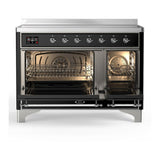 ILVE UMIB48NR3BKC Majestic III 48 inch Induction Range with 6 Elements, 5.02 cu. ft. Total Oven Capacity (Triple Glass Door, Glossy Black, Chrome)