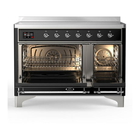ILVE UMIB48NR3BKC Majestic III 48 inch Induction Range with 6 Elements, 5.02 cu. ft. Total Oven Capacity (Triple Glass Door, Glossy Black, Chrome)