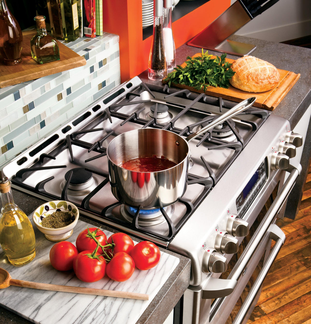 GE Cafe™ Series 30" Slide-In Front Control Gas Double Oven with Convection Range