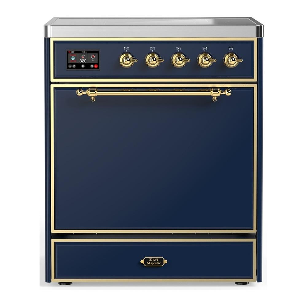 ILVE UMIB30QNR3MBG Majestic III 30 inch Induction Range with 4 Elements, 4 cu. ft. Oven Capacity (Solid Door, Midnight Blue, Brass)
