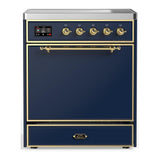 ILVE UMIB30QNR3MBG Majestic III 30 inch Induction Range with 4 Elements, 4 cu. ft. Oven Capacity (Solid Door, Midnight Blue, Brass)