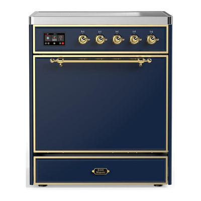 ILVE UMIB30QNR3MBG Majestic III 30 inch Induction Range with 4 Elements, 4 cu. ft. Oven Capacity (Solid Door, Midnight Blue, Brass)