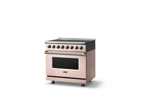 36"W. Induction Range (Finish: Blush, Trim: Brushed Brass)