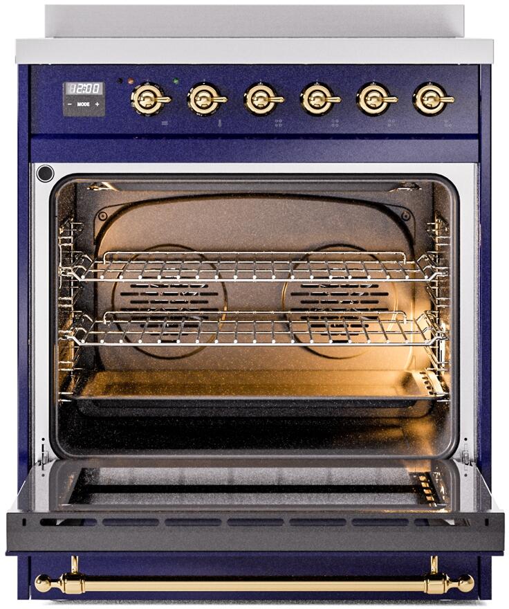 Nostalgie II 30 Inch Electric Freestanding Range in Blue with Brass Trim
