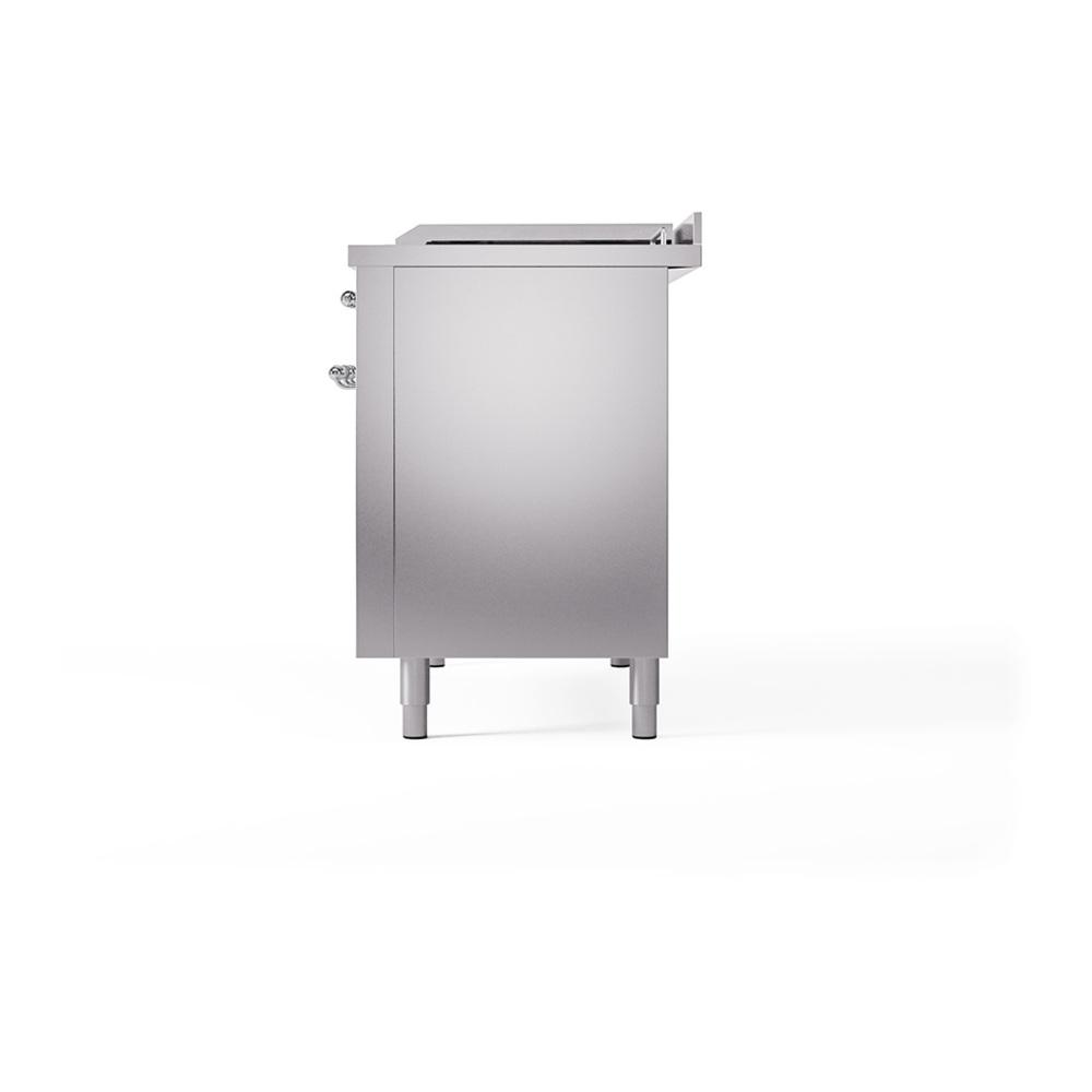 ILVE UN48FSQNMPSSCLP Nostalgie II Noblesse 48 inch Dual Fuel Range (5 Sealed Burners + Griddle + French Top, Liquid Propane, Solid Door, Stainless Steel, Chrome)