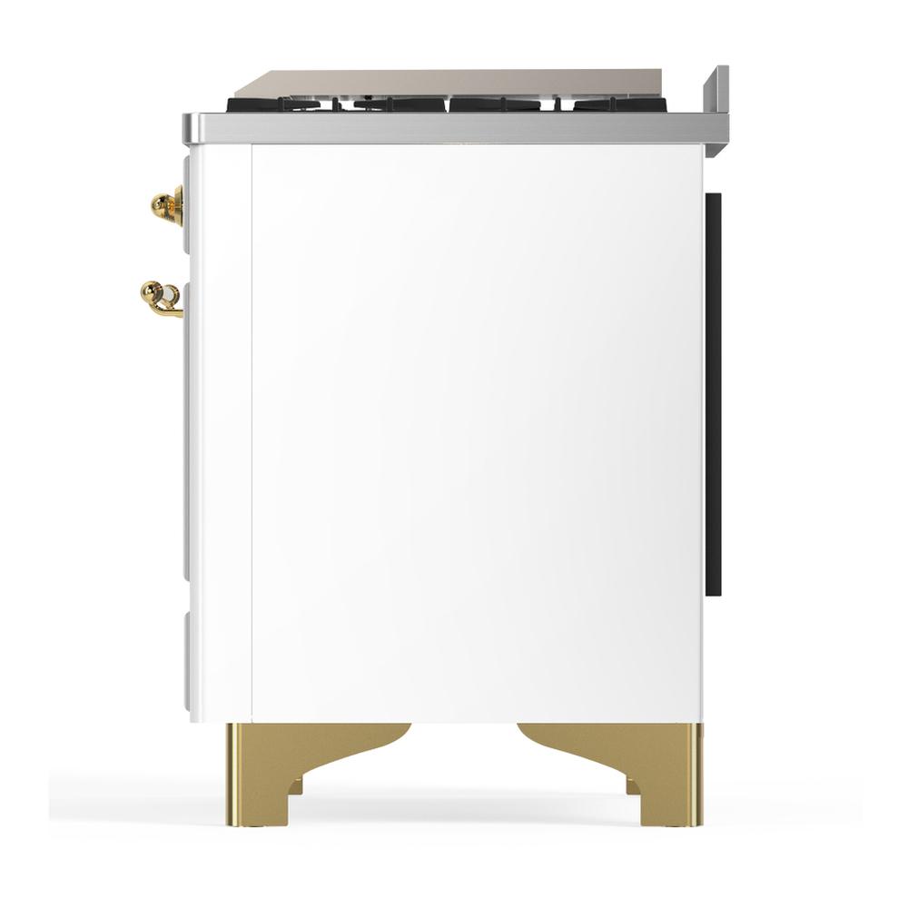 ILVE UM36FQNR3WHG Majestic III 36 inch Dual Fuel Range with 6 Black Brass Burners and Griddle, Dual Function Burner up to 25,000 BTU (Solid Door, White, Brass, Natural Gas)