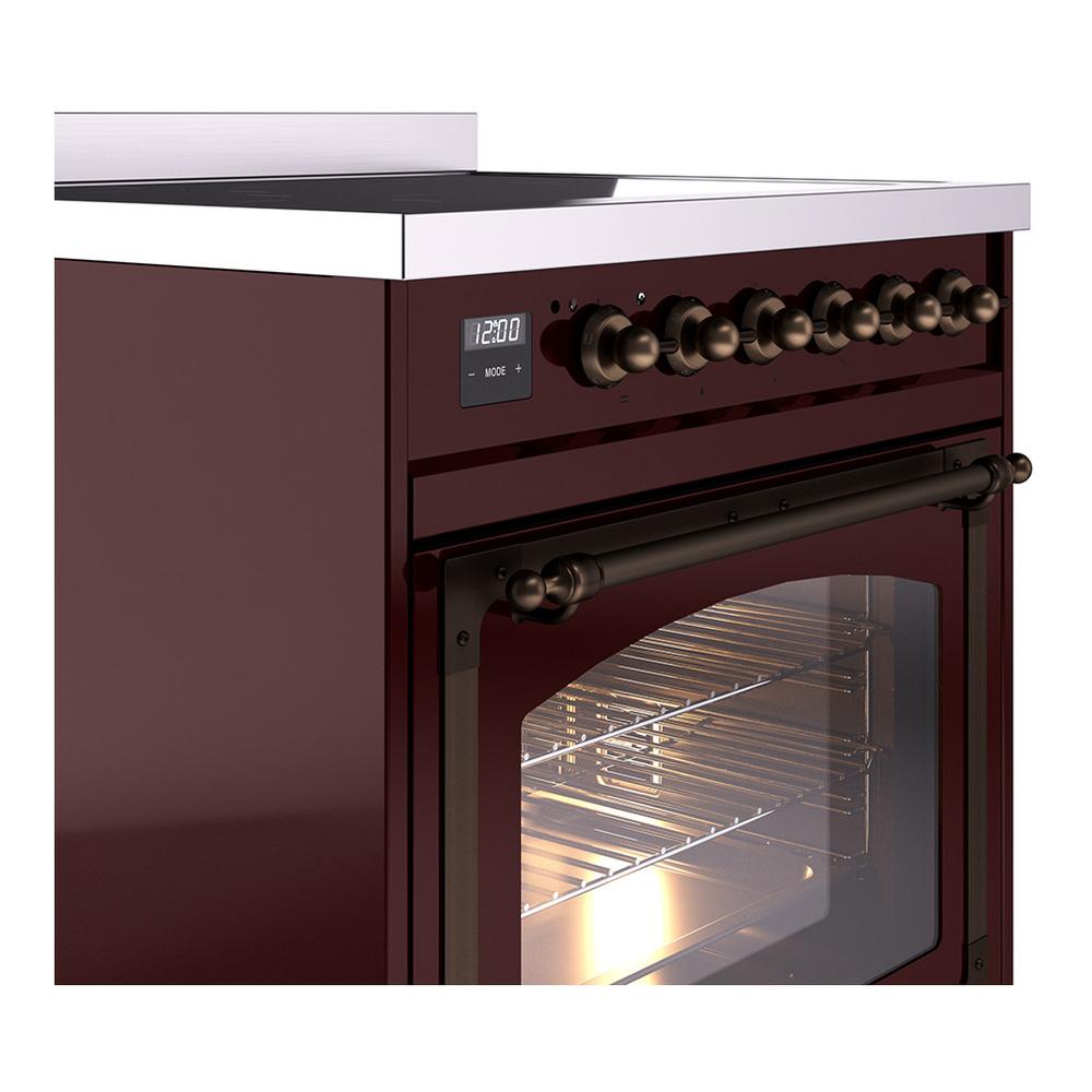 ILVE UNI304NMPBUB Nostalgie II Noblesse 30 inch Induction Range (Triple Glass Door, Burgundy, Burnished)