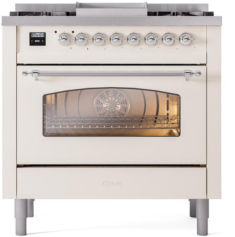 Nostalgie II 36 Inch Dual Fuel Liquid Propane Freestanding Range in Antique White with Chrome Trim