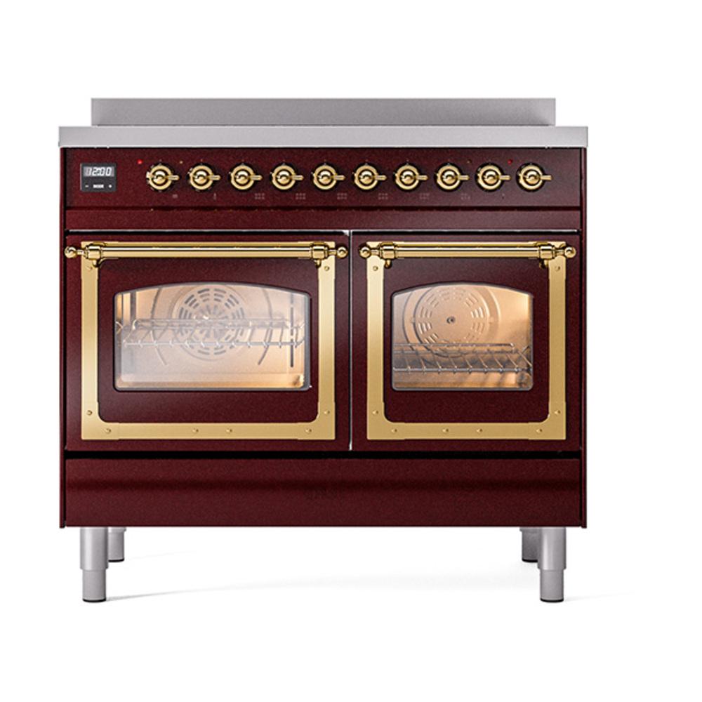 ILVE UNDI406NMPBUG Nostalgie II Noblesse 40 inch Induction Range (Triple Glass Door, Burgundy, Brass)