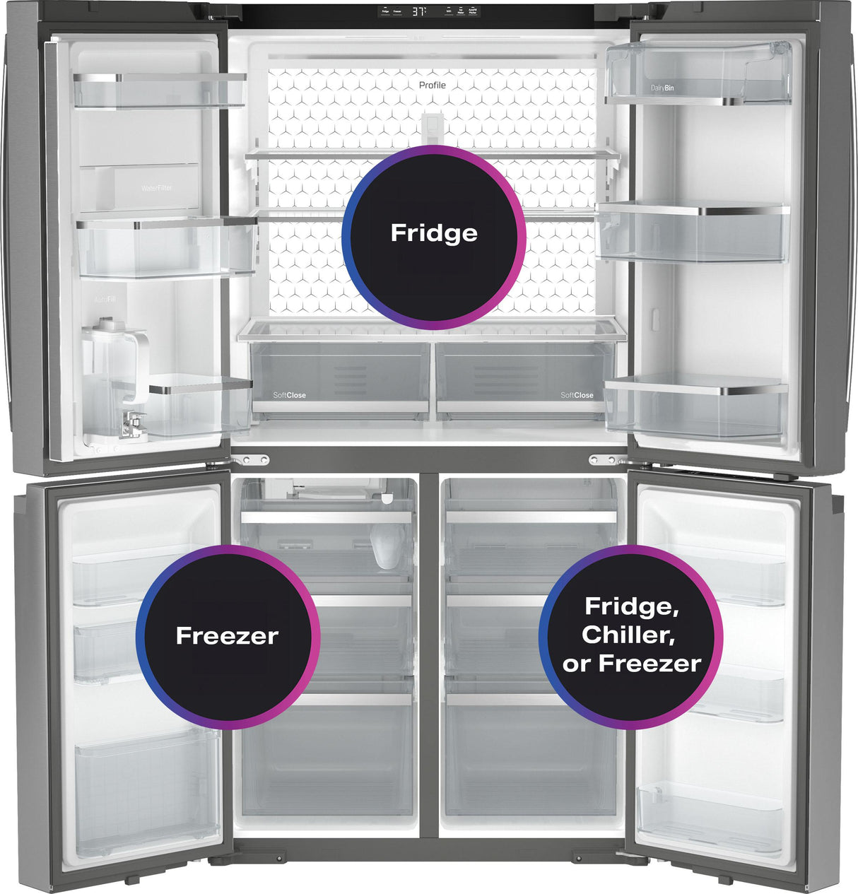 GE Profile™ ENERGY STAR® 28.3 Cu. Ft. Quad-Door Refrigerator with Dual-Dispense AutoFill Pitcher
