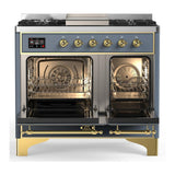 ILVE UMD40FNR3BGG Majestic III 40 inch Dual Fuel Range with 6 Burners and Griddle, Dual Function Burner up to 25,000 BTU (Natural Gas, Triple Glass Door, Blue Grey, Brass)