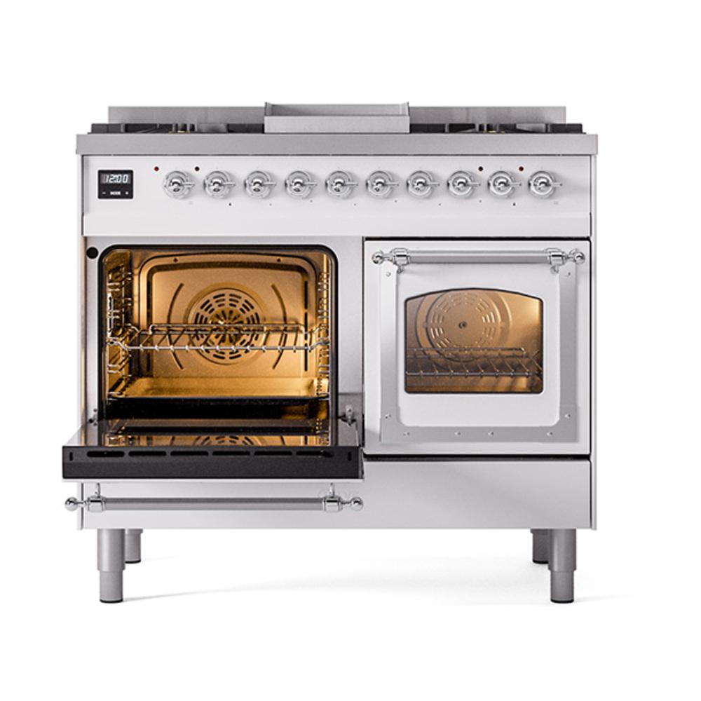 ILVE UND40FNMPWHCLP Nostalgie II Noblesse 40 inch Dual Fuel Range (Liquid Propane, Triple Glass Door, White, Chrome)