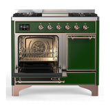 ILVE UMD40FQNR3EGP Majestic III 40 inch Dual Fuel Range with 6 Burners and Griddle, Dual Function Burner up to 25,000 BTU (Natural Gas, Solid Door, Emerald Green, Copper)