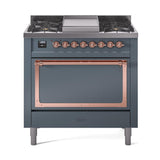 ILVE UN36FQNMPBGPLP Nostalgie II Noblesse 36 inch Dual Fuel Range (Liquid Propane, Solid Door, Blue Grey, Copper)