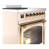 ILVE UNI304NMPAWG Nostalgie II Noblesse 30 inch Induction Range (Triple Glass Door, Antique White, Brass)