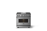 36"W. Dual Fuel Range (Burner: 4g, Finish: Stainless Steel, Trim: Polished Chrome, Fuel: Natural Gas)