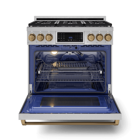 36 Inch Professional Gas Range With Tilt Panel Touch Control In Stainless Steel/bronze  Gordon Ramsay Series