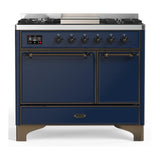 ILVE UMD40FQNR3MBB Majestic III 40 inch Dual Fuel Range with 6 Burners and Griddle, Dual Function Burner up to 25,000 BTU (Natural Gas, Solid Door, Midnight Blue, Burnished)