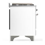 ILVE UM60FSQNR3WHCLP Majestic III 60 inch Dual Fuel Range with 7 Burners, Griddle and French Top, Dual Function Burner with up to 25,000 BTU (Liquid Propane, Solid Door, White, Chrome)