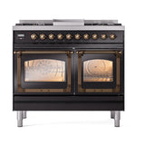 ILVE UND40FNMPBKB Nostalgie II Noblesse 40 inch Dual Fuel Range (Natural Gas, Triple Glass Door, Glossy Black, Burnished)