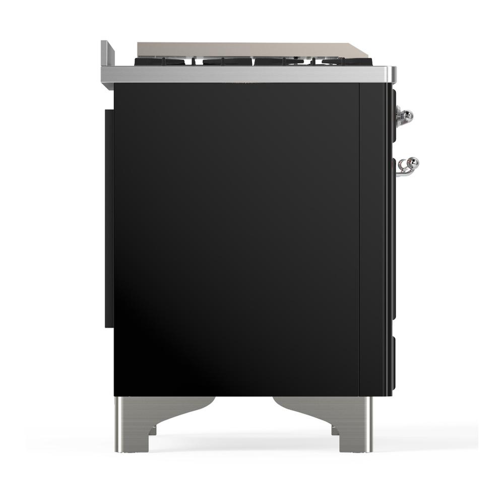 ILVE UM60FSNR3BKCLP Majestic III 60 inch Dual Fuel Range with 7 Burners, Griddle and French Top, Dual Function Burner with up to 25,000 BTU (Liquid Propane, Triple Glass Door, Glossy Black, Chrome)