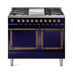 ILVE UND40FQNMPMBBLP Nostalgie II Noblesse 40 inch Dual Fuel Range (Liquid Propane, Solid Door, Midnight Blue, Burnished)