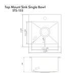 ZLINE 15 in. Donner Topmount Single Bowl Satin Stainless Steel Bar Kitchen Sink (STS-15S)