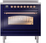 Nostalgie II 36 Inch Electric Freestanding Range in Blue with Copper Trim