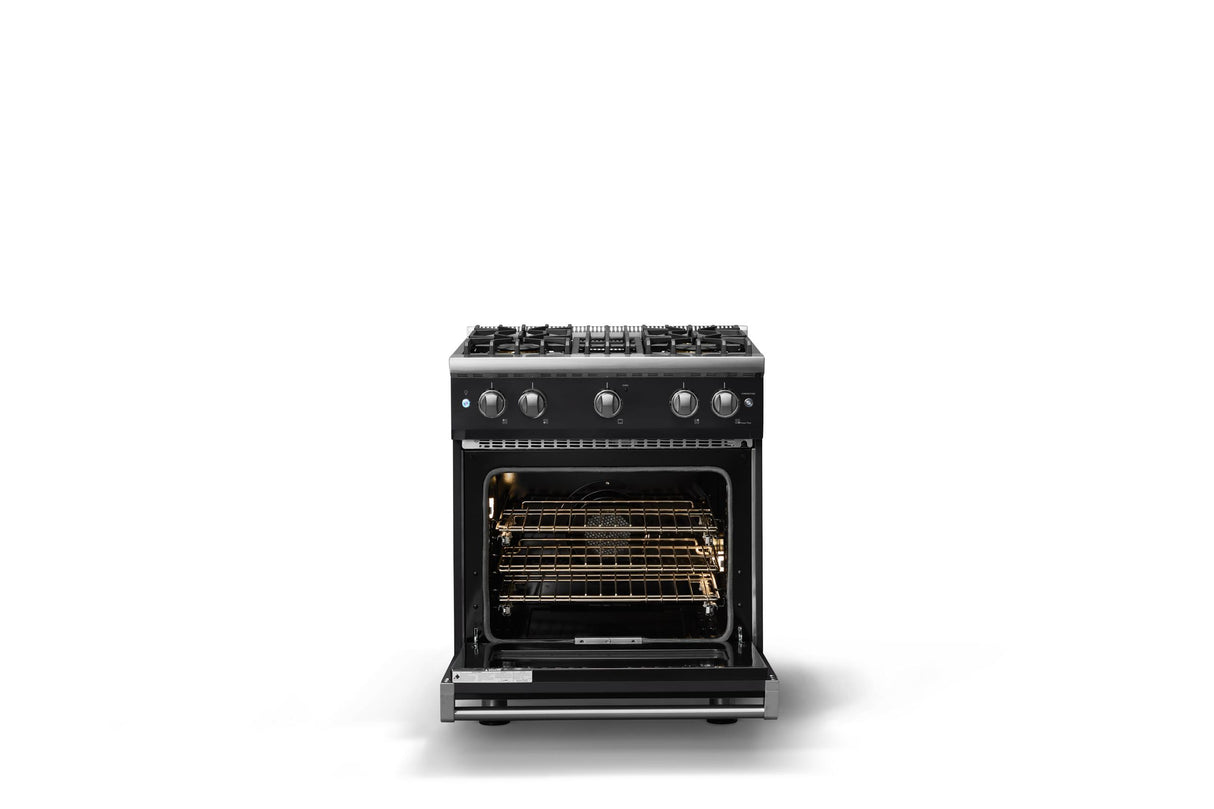 30"W. Sealed Burner Gas Range (Finish: Onyx, Trim: Polished Chrome, Fuel: Natural Gas)