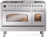 Nostalgie II 48 Inch Dual Fuel Natural Gas Freestanding Range in Stainless Steel with Chrome Trim