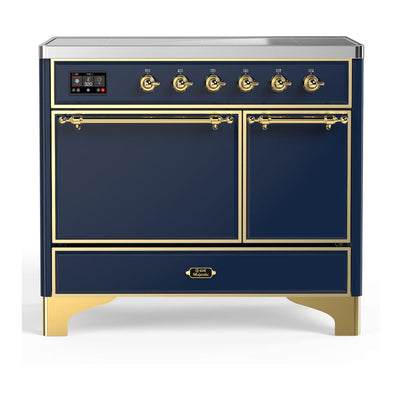 ILVE UMDIB40QNR3MBG Majestic III 40 inch Induction Range with 6 Elements, 3.82 cu. ft. Total Oven Capacity (Solid Door, Midnight Blue, Brass)