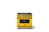 36"W. Dual Fuel Range (Burner: 6b, Finish: Daffodil, Trim: Brushed Brass, Fuel: Propane)
