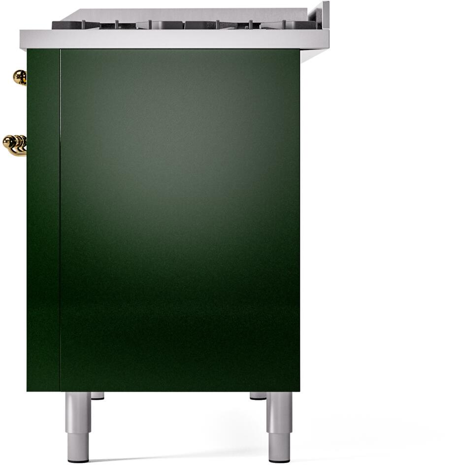 Nostalgie II 48 Inch Dual Fuel Natural Gas Freestanding Range in Emerald Green with Brass Trim