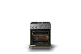 30"W. Open Burner Gas Range (Finish: Martini, Trim: Brushed Brass, Fuel: Natural Gas)