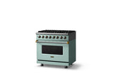 36"W. Dual Fuel Range (Burner: 6b, Finish: Splash, Trim: Brushed Brass, Fuel: Natural Gas)