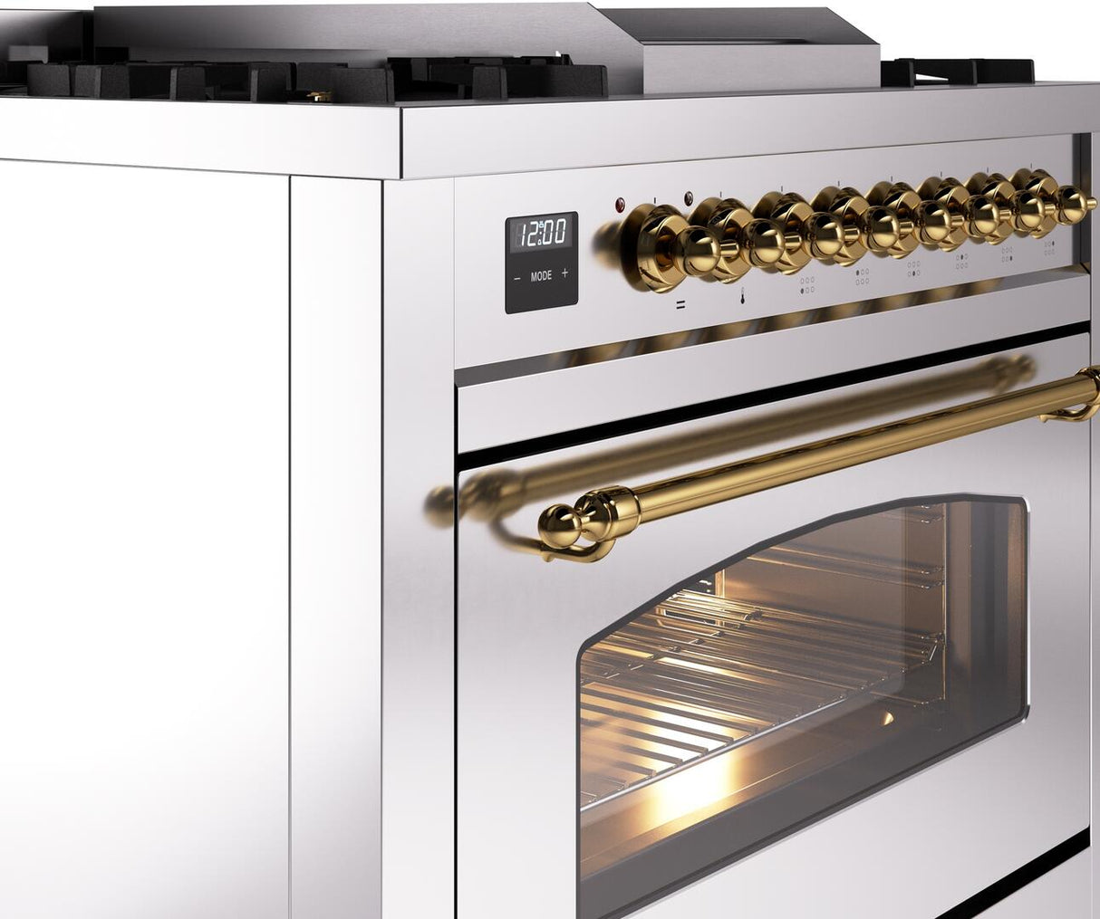 Nostalgie II 36 Inch Dual Fuel Natural Gas Freestanding Range in Stainless Steel with Brass Trim