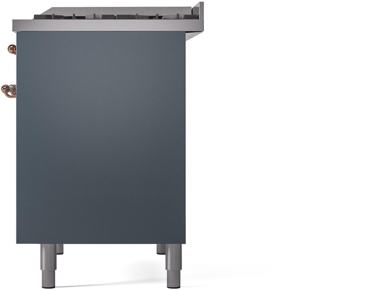 Nostalgie II 40 Inch Dual Fuel Natural Gas Freestanding Range in Blue Grey with Copper Trim