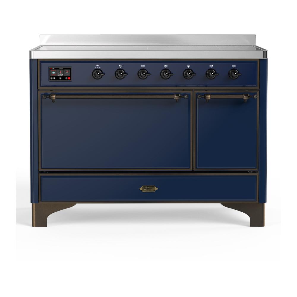 ILVE UMIB48QNR3MBB Majestic III 48 inch Induction Range with 6 Elements, 5.02 cu. ft. Total Oven Capacity (Solid Door, Midnight Blue, Burnished)