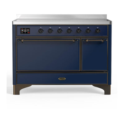 ILVE UMIB48QNR3MBB Majestic III 48 inch Induction Range with 6 Elements, 5.02 cu. ft. Total Oven Capacity (Solid Door, Midnight Blue, Burnished)