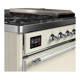 ILVE UM48FSQNR3AWCLP Majestic III 48 inch Dual Fuel Range with 5 Black Brass Burners, Griddle and French Top, Dual Function Burner up to 25,000 BTU (Liquid Propane, Solid Door, Antique White, Chrome)