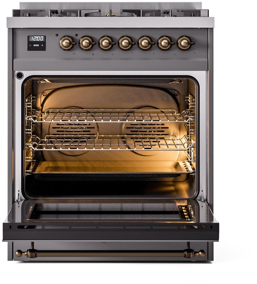 Nostalgie II 30 Inch Dual Fuel Liquid Propane Freestanding Range in Matte Graphite with Bronze Trim