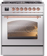 Nostalgie II 30 Inch Dual Fuel Natural Gas Freestanding Range in Stainless Steel with Copper Trim