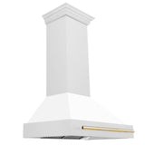 36 in. ZLINE Autograph Edition DuraSnow Stainless Steel Range Hood with White Matte Shell and Accented Handle (8654SNZ-WM36) [Color: Gold]
