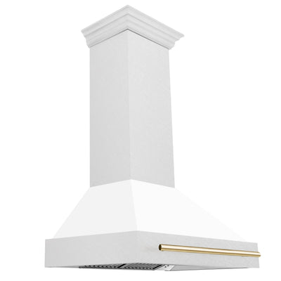 36 in. ZLINE Autograph Edition DuraSnow Stainless Steel Range Hood with White Matte Shell and Accented Handle (8654SNZ-WM36) [Color: Gold]