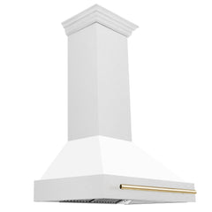36 in. ZLINE Autograph Edition DuraSnow Stainless Steel Range Hood with White Matte Shell and Accented Handle (8654SNZ-WM36) [Color: Gold]