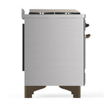ILVE UM48FSNR3SSB Majestic III 48 inch Dual Fuel Range with 5 Black Brass Burners, Griddle and French Top, Dual Function Burner up to 25,000 BTU (Natural Gas, Triple Glass Door, Stainless Steel, Burnished)