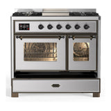 ILVE UMD40FNR3SSB Majestic III 40 inch Dual Fuel Range with 6 Burners and Griddle, Dual Function Burner up to 25,000 BTU (Natural Gas, Triple Glass Door, Stainless Steel, Burnished)