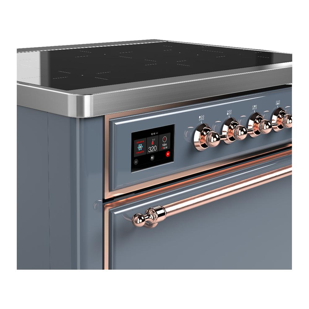 ILVE UMIB36QNR3BGP Majestic III 36 inch Induction Range with 6 Elements, 3.5 cu. ft. Total Oven Capacity (Solid Door, Blue Grey, Copper)