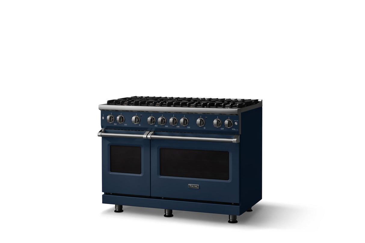 48"W. Sealed Burner Gas Range (Burner: 8b, Finish: Slate Blue, Trim: Polished Chrome, Fuel: Natural Gas)
